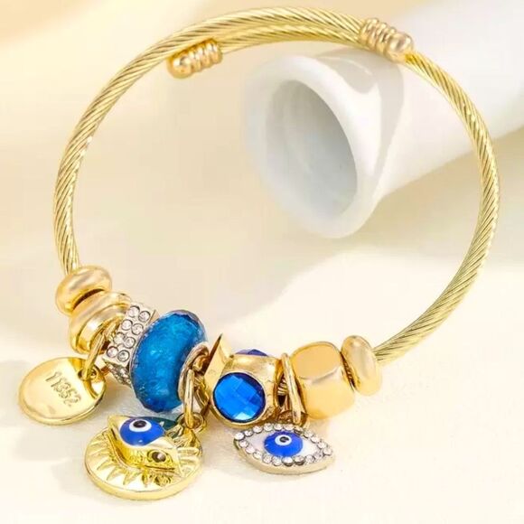 SALE 18k Gold Filled Evil Eye Angelic Crystal Charm Bracelet - Picture 4 of 7